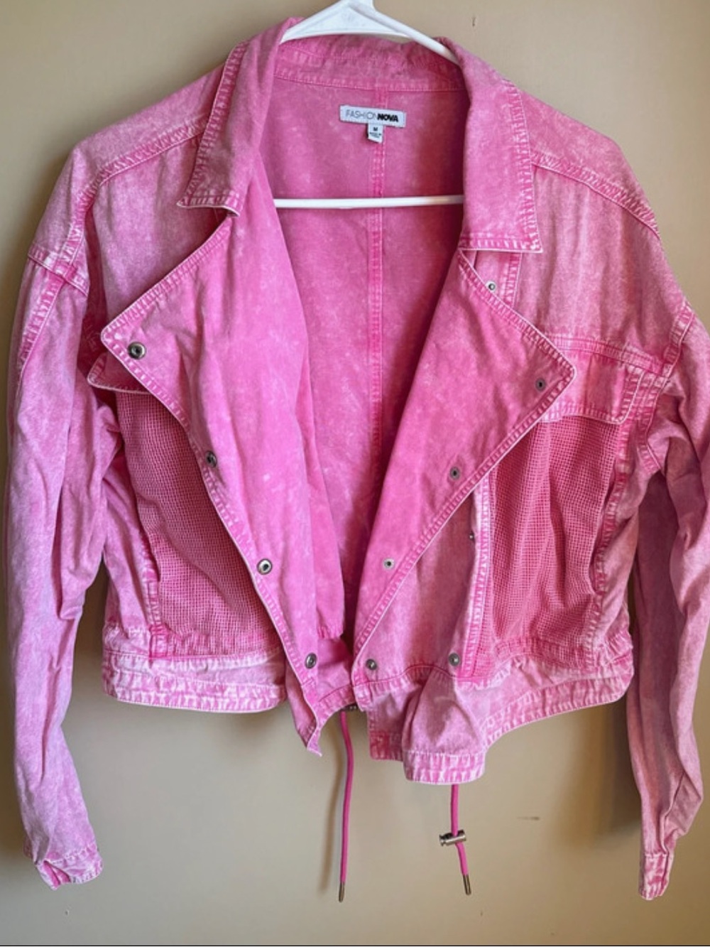 Fashion Nova Washed Pink Denim Moto Jacket